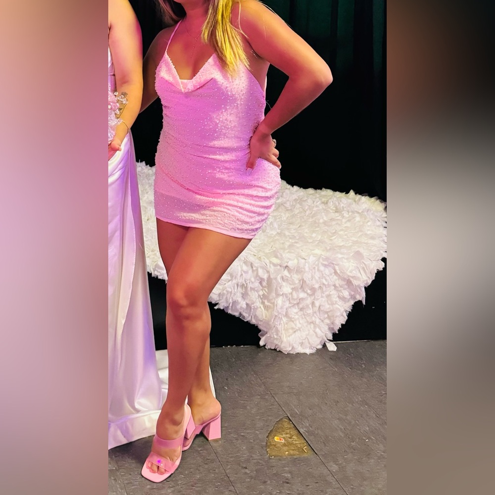 Light Pink backless dress, mini Small